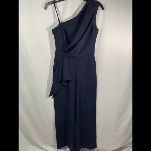 NEW $148 Eliza J One-Shoulder Laguna Crepe Jumpsuit in Navy Blue [SZ 2‎ ] - Picture 6 of 14